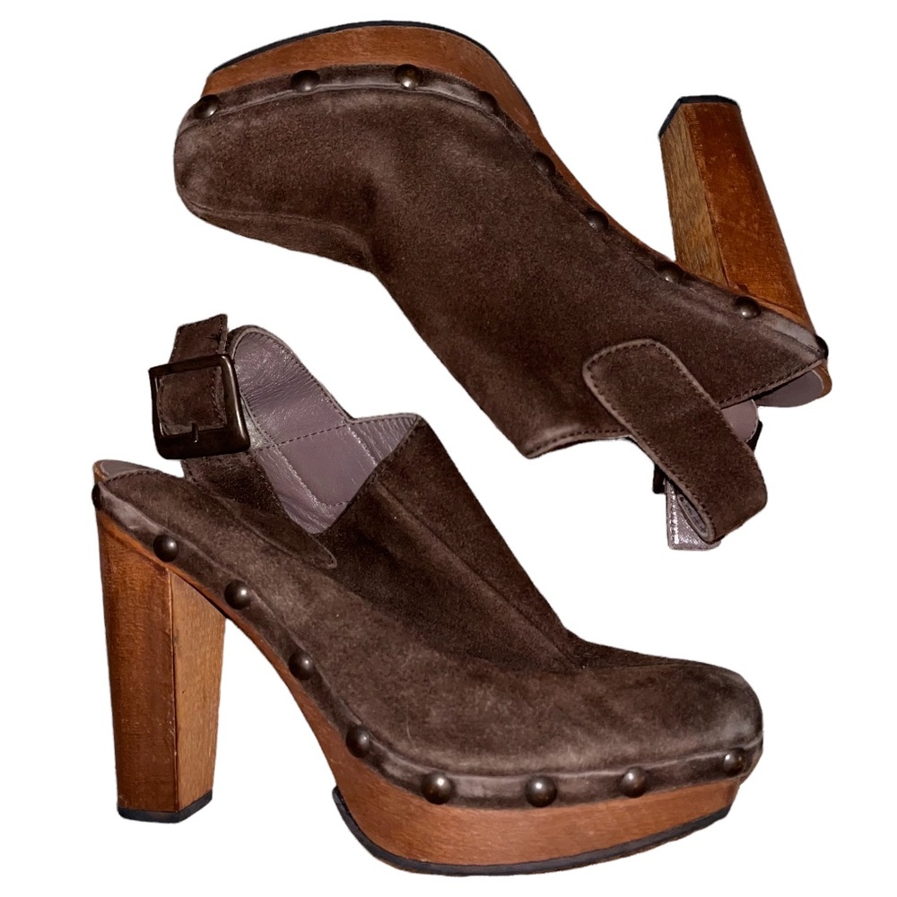 CASTANER Chocolate Brown Suede Leather Heel Clogs Size 6